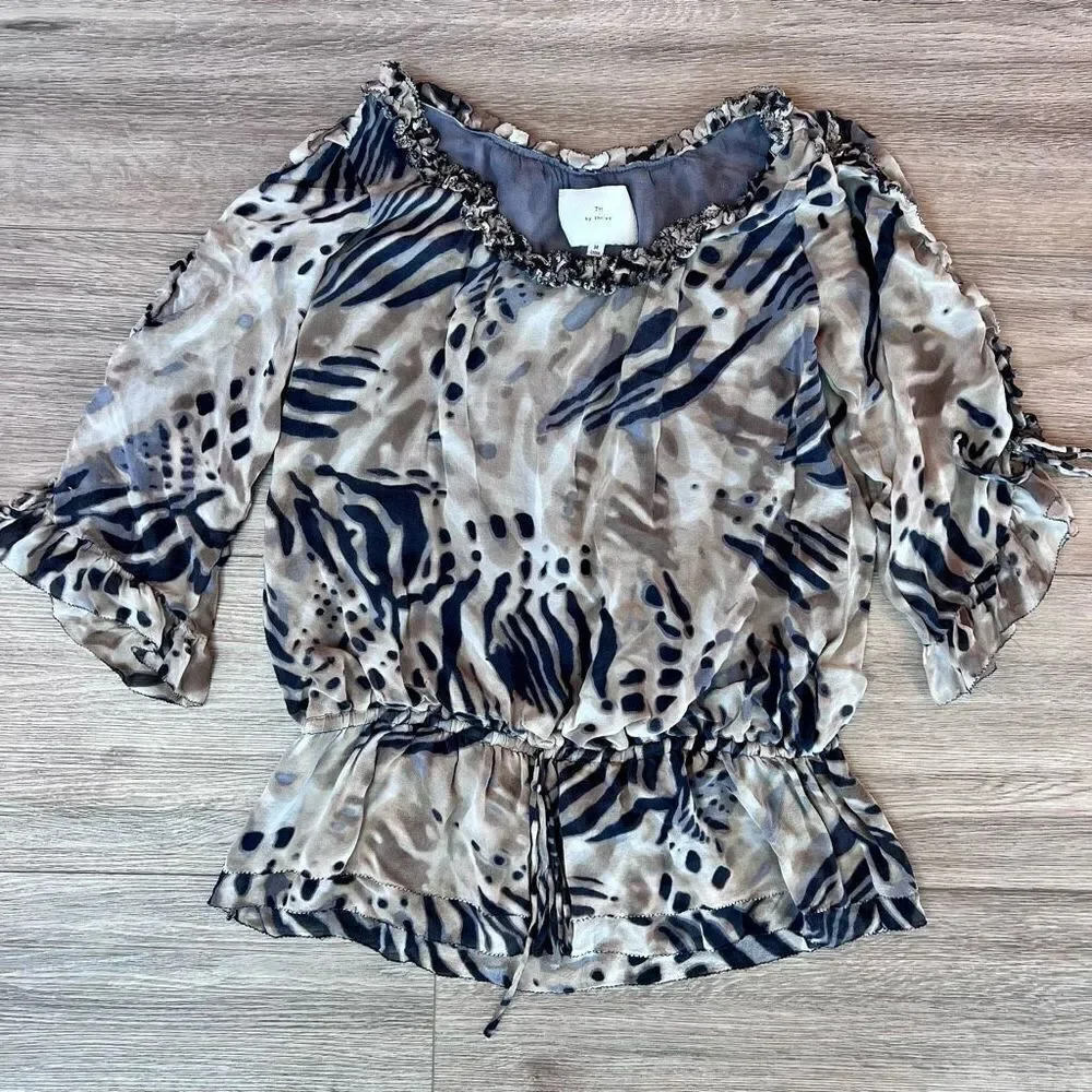 TH By Thrive Women's‎ Multicolor Silk Ruffle Neckline Elastic Waist Top Medium